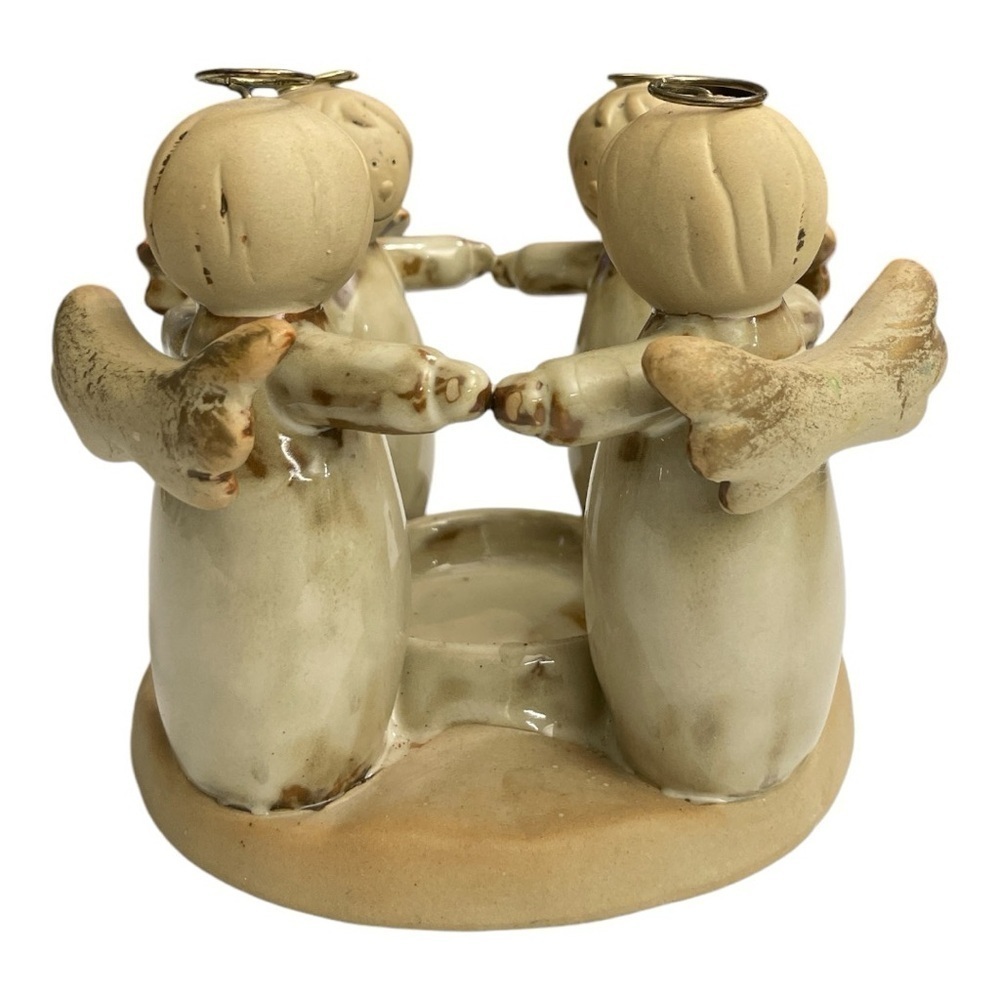 Circle Of Four Angels Holding Hands Ceramics Tea Light Candle
Holder Vintage